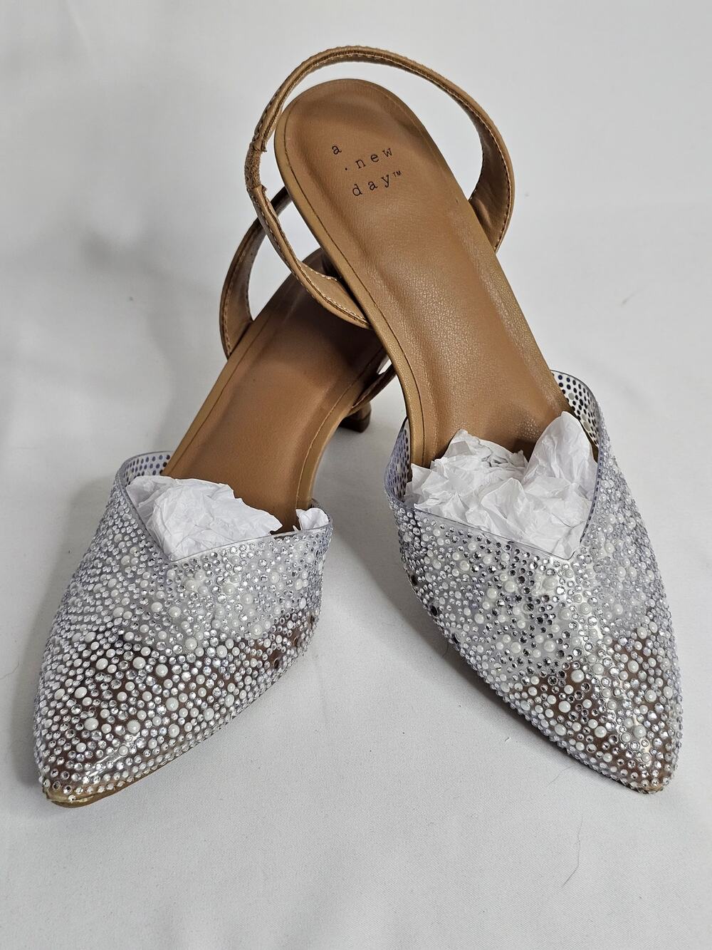 A New Day Isabel Rhinestone Pearl Slingback Kitten 8.5 Heel